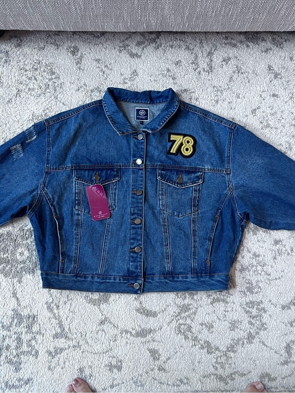 Boom Boom Jeans Women's Cropped Denim Trucker Jacket Distressed '78' Large